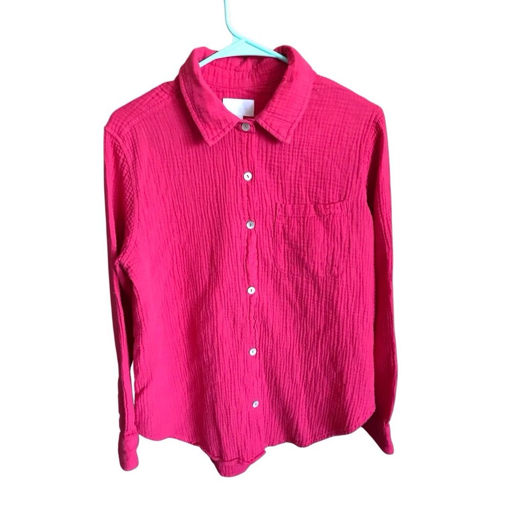 Every Size Medium red shirt top blouse long sleeve cotton button down shirt